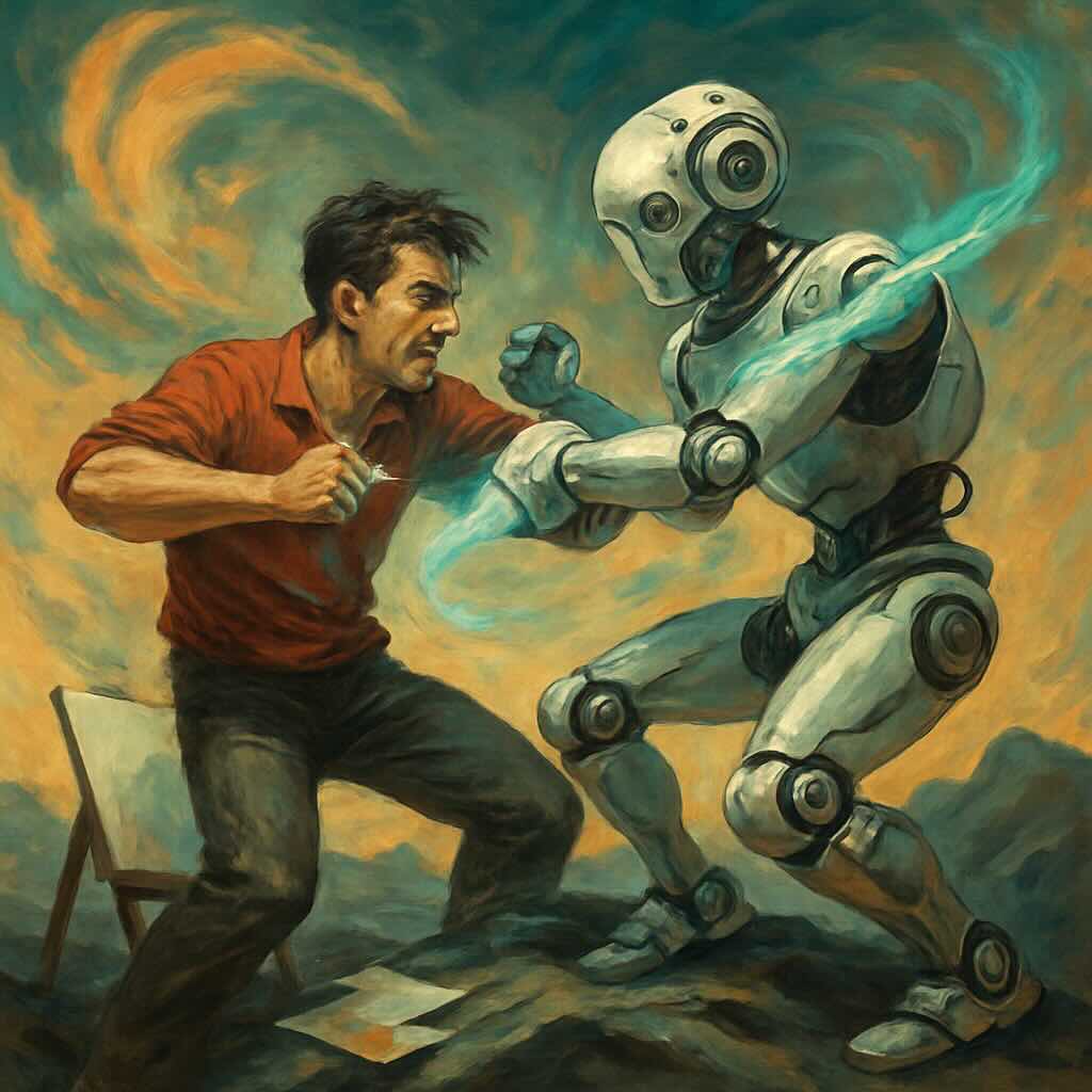 Combat entre un graphiste et un robot IA Combat entre un graphiste et un robot IA