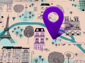 Une carte de France, un pin pointe paris - Web design local